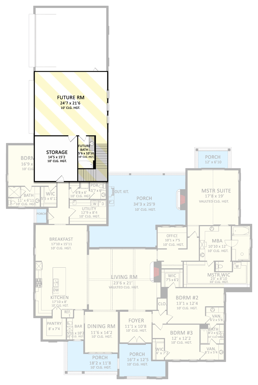 Plan 510229WDY: 4-Bed Modern Farmhouse Just Under 4000 Square Feet with Expansion Possibilities - Floor Plan - Optionally Finished Bonus Room - Country, Craftsman, Modern Farmhouse, New American, Southern, Traditional