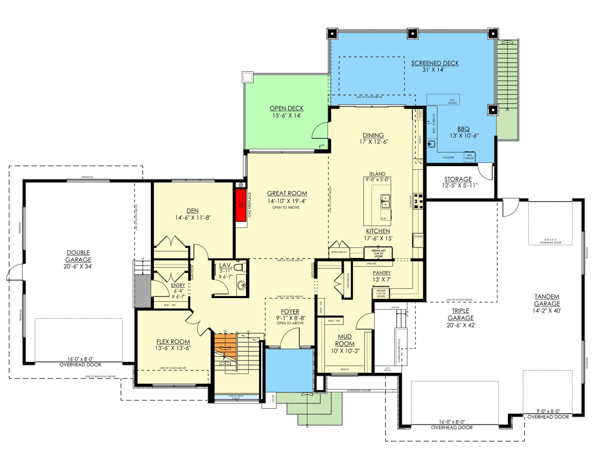 Plan 81760AB: Modern Home Plan Under 4200 Square Feet with Over 2000 Square Feet of Garage Space - Floor Plan - Main Level - Contemporary, Mid Century Modern, Modern, Mountain, Northwest