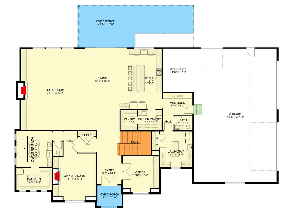 Plan 61301UT: Luxury New American Home Plan with Sport Court - Floor Plan - Main Level - Country, Craftsman, New American, Traditional