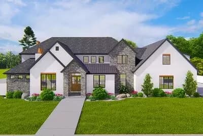 Luxury New American Home Plan with Sport Court