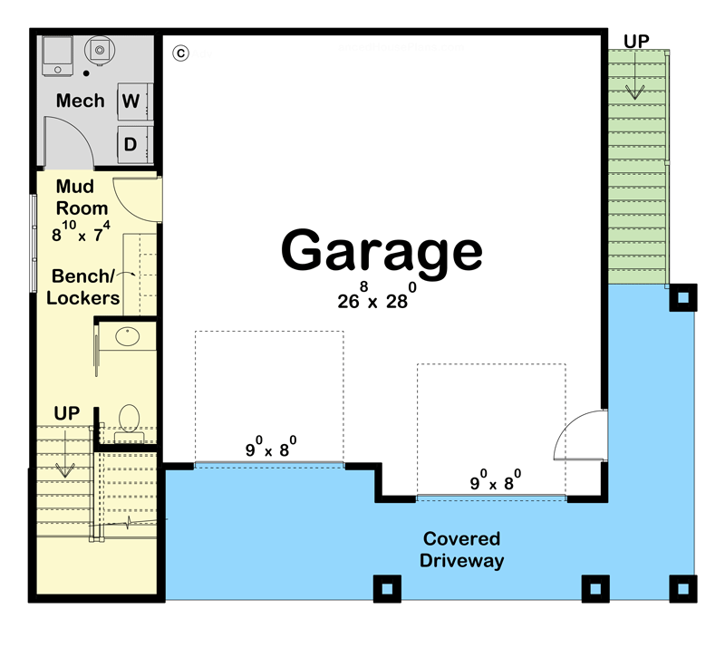 Plan 623146DJ: Modern-Style 2-Bed Carriage House Plan Under 1300 Square Feet - Floor Plan - Main Level - Carriage, Contemporary, Modern, Mountain