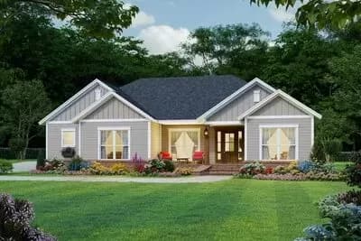 3-Bed 1500 Square Foot Country Ranch Home Plan with 2-Car Carport in Back