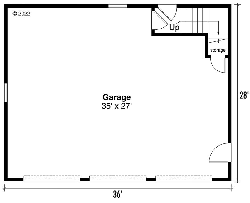 Plan 72357DA: 3-Car 1000 Square Foot Garage with Over 500 Square Feet of Space Above - Floor Plan - Main Level - Country, Traditional