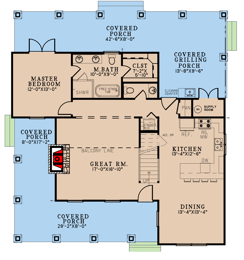 Plan 70791MK: 1500 Square Foot 2-Bed Cottage with Optional Third Bedroom - Floor Plan - Main Level - Cottage, Country, Mountain, Rustic, Vacation