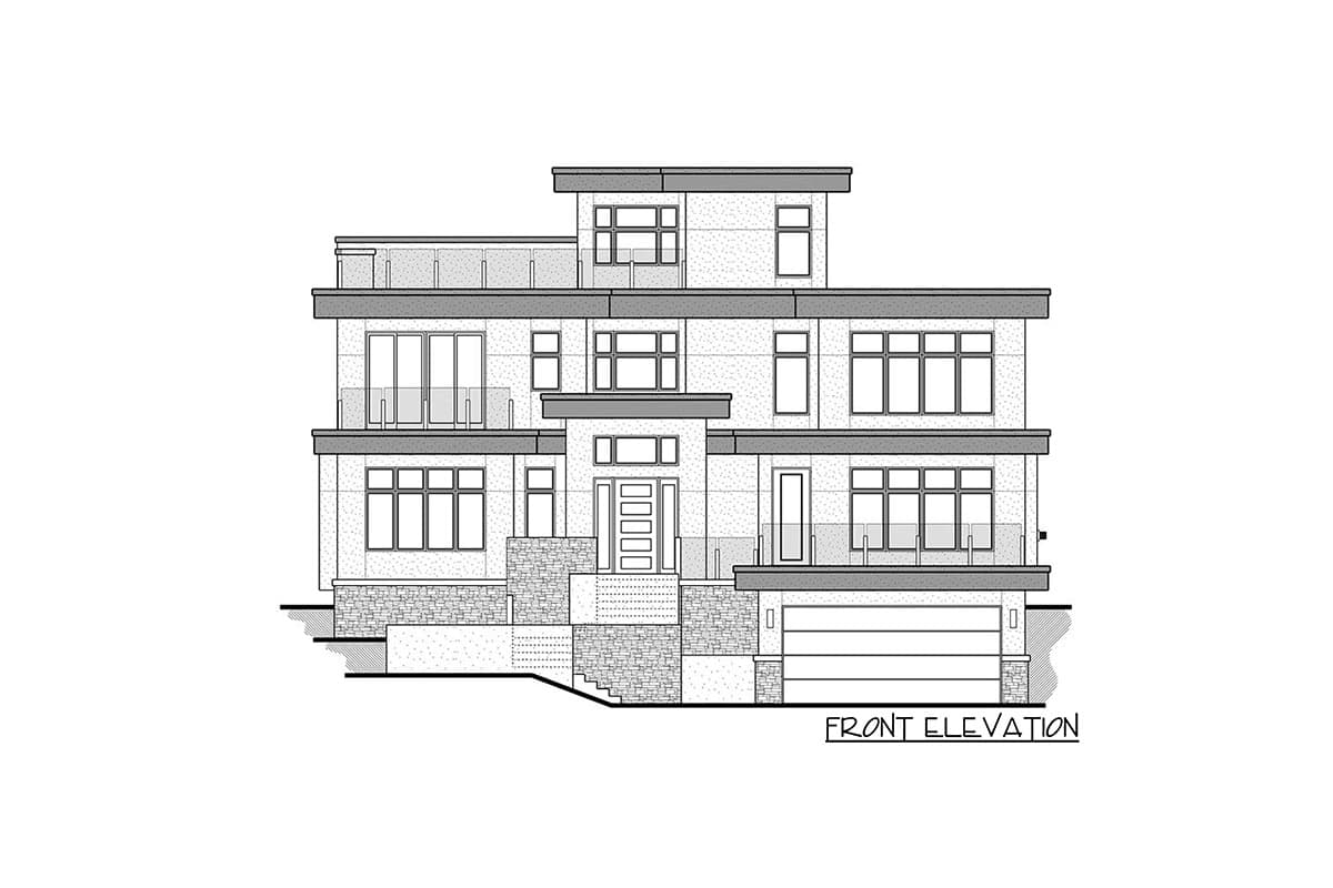 Plan 81763AB: Contemporary House Plan with Rooftop Patio and Lower-Level Garage - 8540 Sq Ft - Image #5 - Contemporary, Mid Century Modern, Modern, Northwest, Prairie