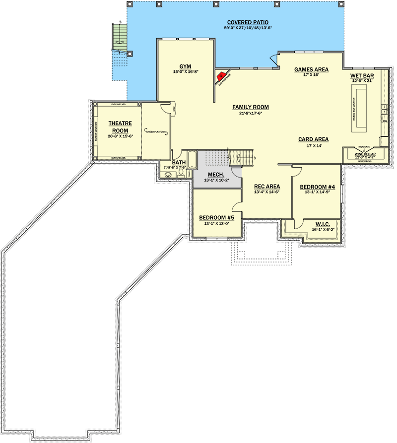 Plan 81764AB: Spacious Rural Craftsman Plan with Under 4000 Square Feet with 5-Car Garage - Floor Plan - Lower Level - Craftsman, Mountain, Rustic