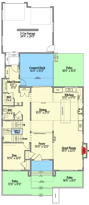 Plan 81765AB: 2-Story Contemporary House Plan with Rear Double Garage - Floor Plan - Main Level - Contemporary, Mid Century Modern, Modern, Northwest