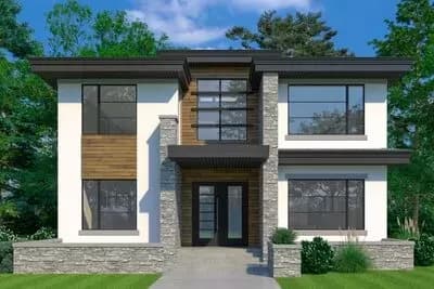 2-Story Contemporary House Plan with Rear Double Garage