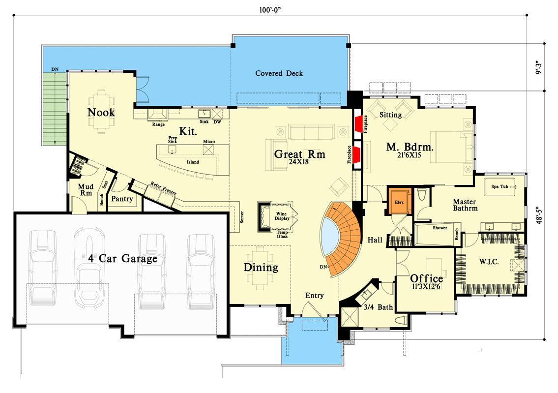 Plan 785015KPH: 5-Bed Mountain Modern Home Plan for Rear-Sloping Lots - Floor Plan - Main Level - Contemporary, Mid Century Modern, Modern, Mountain, Northwest