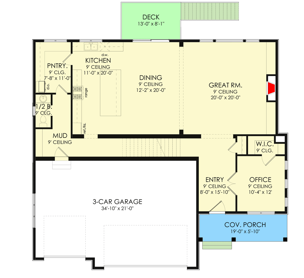 Plan 490068NAH: Contemporary Farmhouse Under 3800 Square Feet with 5 Upstairs Bedrooms - Floor Plan - Main Level - Contemporary, Farmhouse, Modern Farmhouse, New American