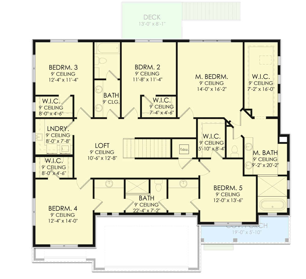 Plan 490068NAH: Contemporary Farmhouse Under 3800 Square Feet with 5 Upstairs Bedrooms - Floor Plan - 2nd Floor - Contemporary, Farmhouse, Modern Farmhouse, New American