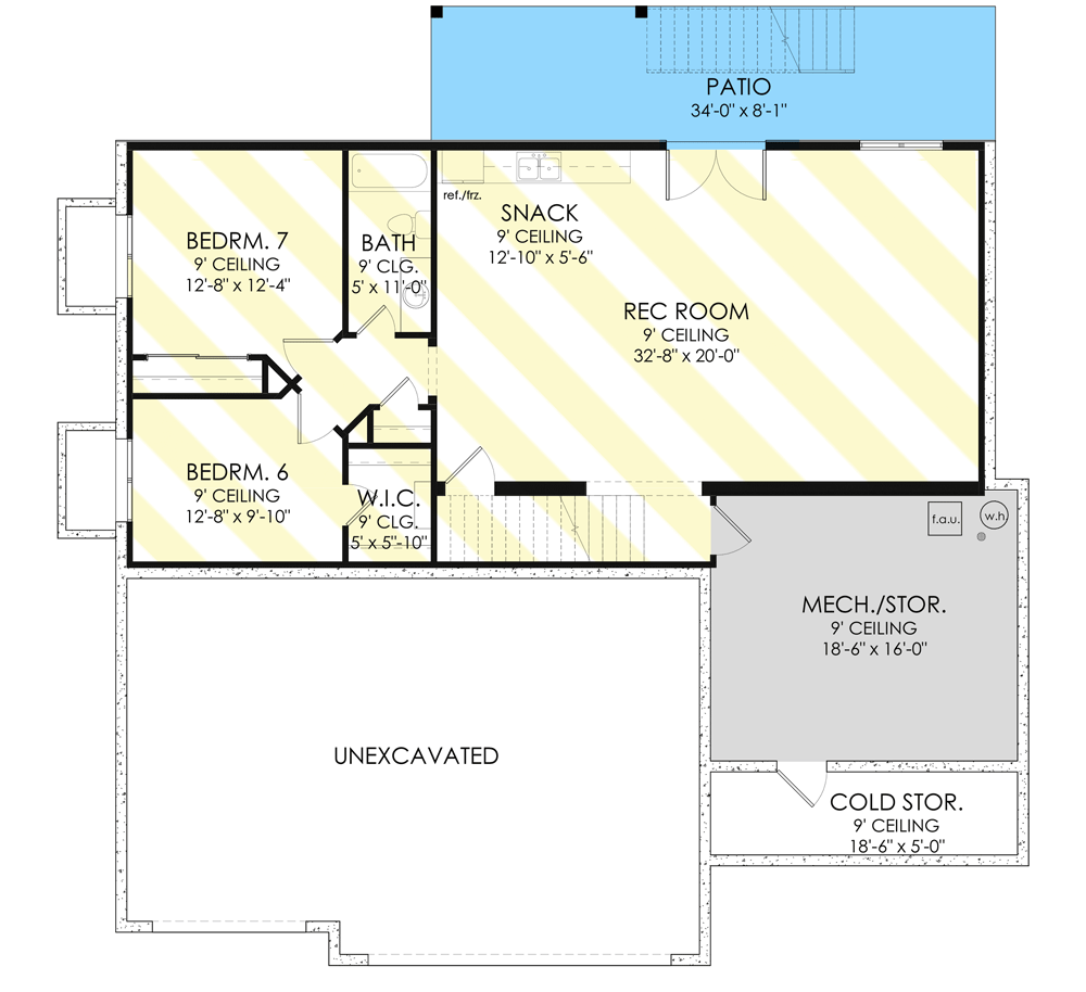 Plan 490068NAH: Contemporary Farmhouse Under 3800 Square Feet with 5 Upstairs Bedrooms - Floor Plan - Optionally Finished Walkout Foundation - Contemporary, Farmhouse, Modern Farmhouse, New American