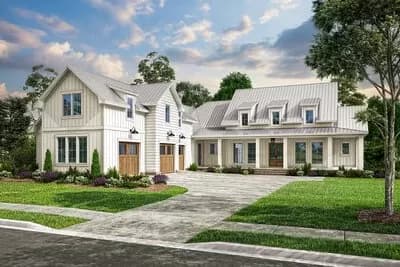 Spacious 4-Bed Modern Farmhouse Plan Wraparound Front Porch
