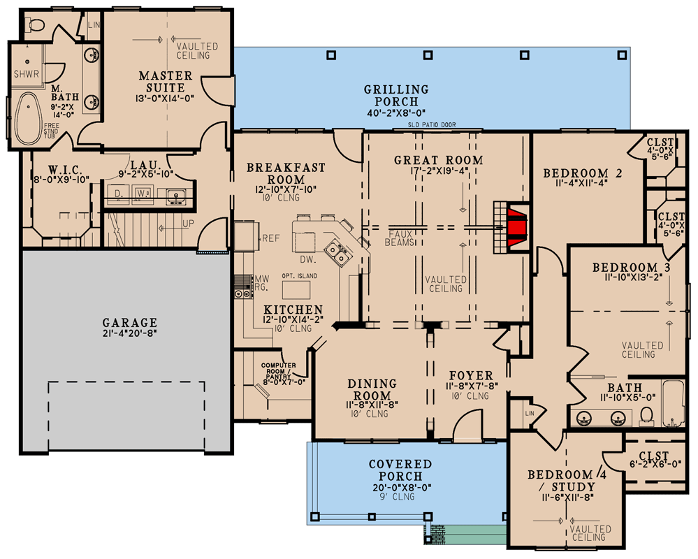 Plan 70793MK: 2200 Square Foot Modern Farmhouse Plan with 4 Bedrooms and Optional Bonus - Floor Plan - Main Level - Country, Farmhouse, Modern Farmhouse, New American, Rustic, Traditional