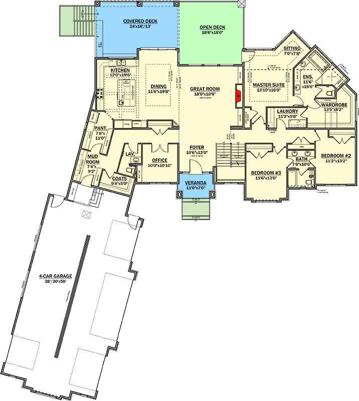 Plan 81772AB: Transitional European Home Plan with Option to Finish Basement - Floor Plan - Main Level - European, Transitional