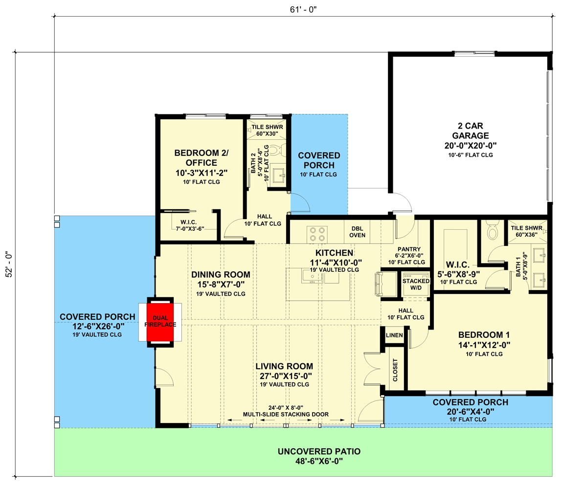 Plan 420072WNT: Rustic Ranch with Under 1400 Sq Ft with Flex Bedroom or Home Office - Floor Plan - Main Level - Cabin, Cottage, Country, Craftsman, Mountain, Ranch, Rustic