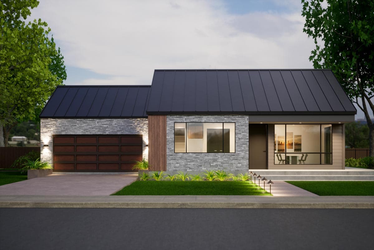 Plan 420073WNT: Contemporary 1-Story Home Plan Under 1000 Square Feet with 2-Car Garage - Image #5 - Contemporary, Cottage, Country, Craftsman