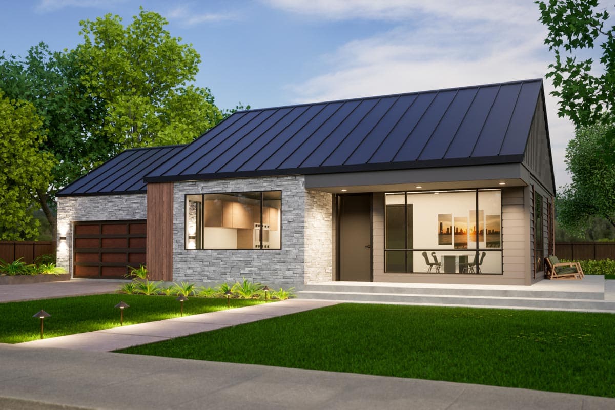 Plan 420073WNT: Contemporary 1-Story Home Plan Under 1000 Square Feet with 2-Car Garage - Image #6 - Contemporary, Cottage, Country, Craftsman