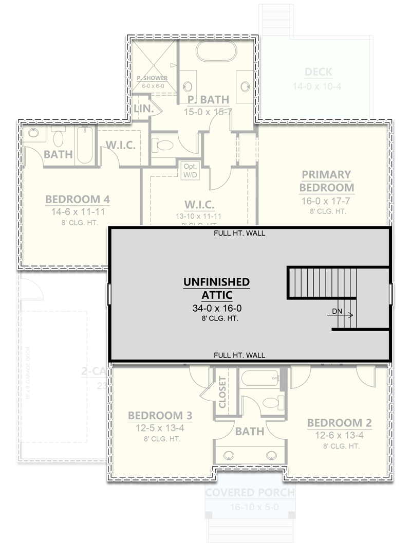 Plan 260021RVC: 2-Story Craftsman Under 3400 Square Feet with Third Floor Full-Height Attic - Floor Plan - 3rd Floor - Country, Craftsman, Farmhouse, Modern Farmhouse, New American, Southern, Traditional