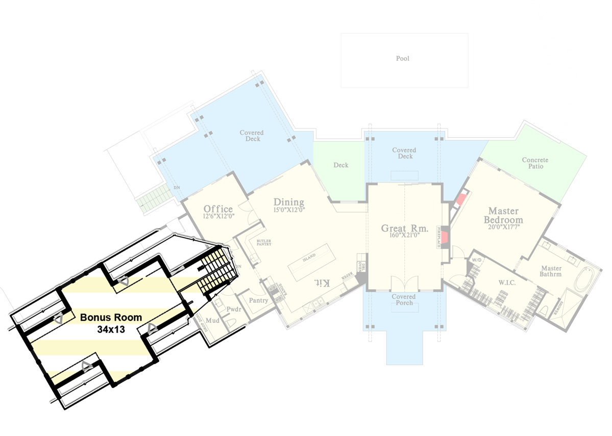 Plan 785017KPH: Angled Craftsman Home Plan Under 4500 Square Feet Designed for Expansive Rear Views  - Floor Plan - Bonus Room - Craftsman, Mountain, Rustic