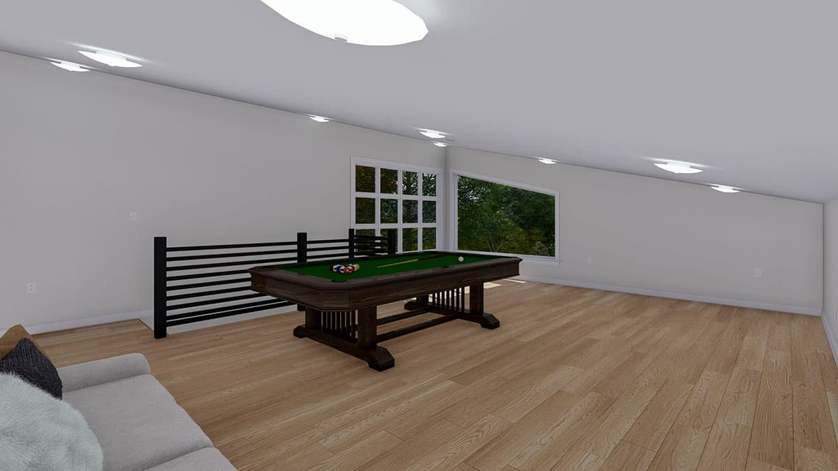 Plan 61302UT: 515 Square Foot 2-Car Contemporary Garage Plan with Upstairs Rec Room - Image #8 - Contemporary, Mid Century Modern, Modern