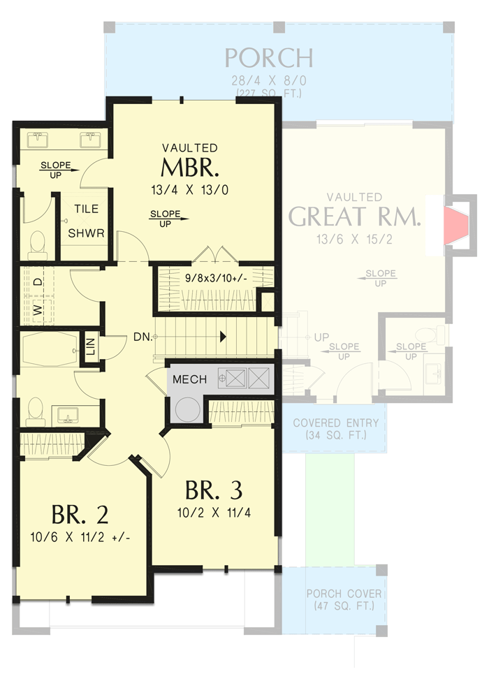 Plan 69322AM: 1600 Square Foot Modern House Plan with 3 Beds and 2.5 Baths - Floor Plan - 2nd Floor - Contemporary, Mountain, New American, Northwest