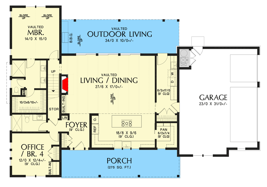 Plan 69323AM: 2200 Square Foot Modern House Plan with 3-Car Garage and a Vaulted Interior - Floor Plan - Main Level - Cottage, Country, Craftsman, Modern Farmhouse, New American, Traditional