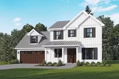 New American Country Home Plan Under 2100 Square Feet with 3 Beds 