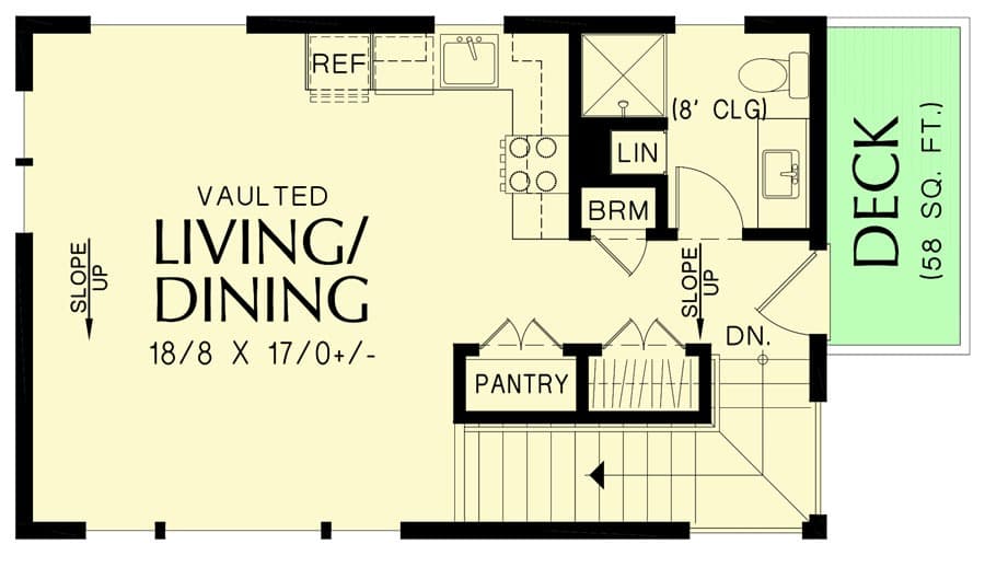 Plan 69351AM: 2 Bed Upside-Down House Plan Just Over 900 Square Feet - Floor Plan - 2nd Floor - Contemporary, Cottage, Craftsman