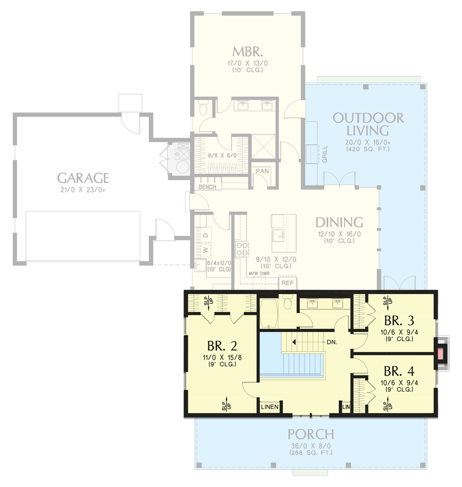Plan 69421AM: Single Gabled Farmhouse 2500 Square Foot Farmhouse Plan with 2-Car Garage - Floor Plan - 2nd Floor - Country, Farmhouse, Traditional