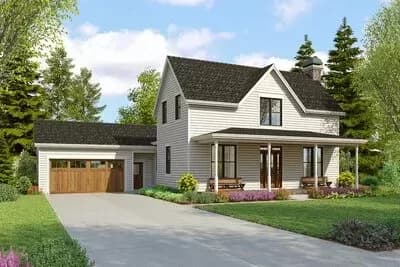 Single Gabled Farmhouse 2500 Square Foot Farmhouse Plan with 2-Car Garage