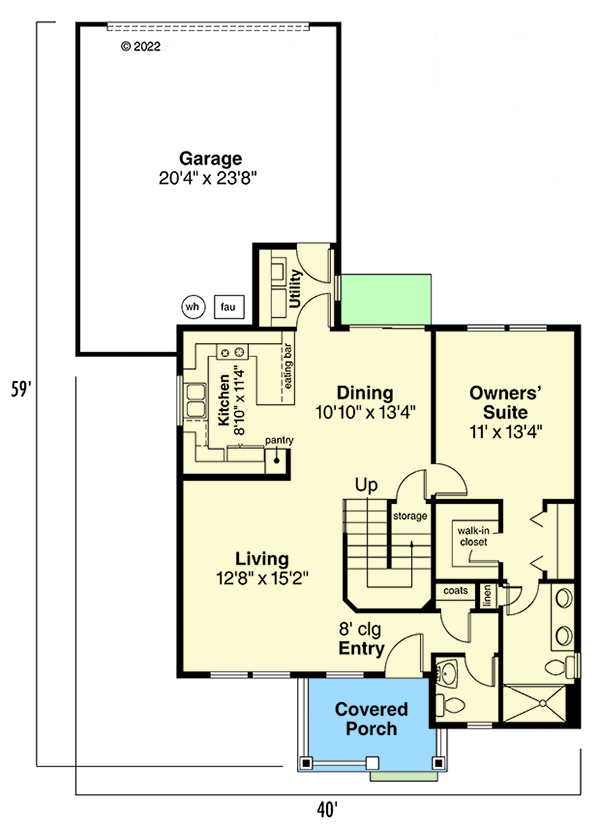 Plan 72358DA: 1400 Square Foot 3-Bed Clipped Gable Cottage - Floor Plan - Main Level - Cottage, Country, Traditional