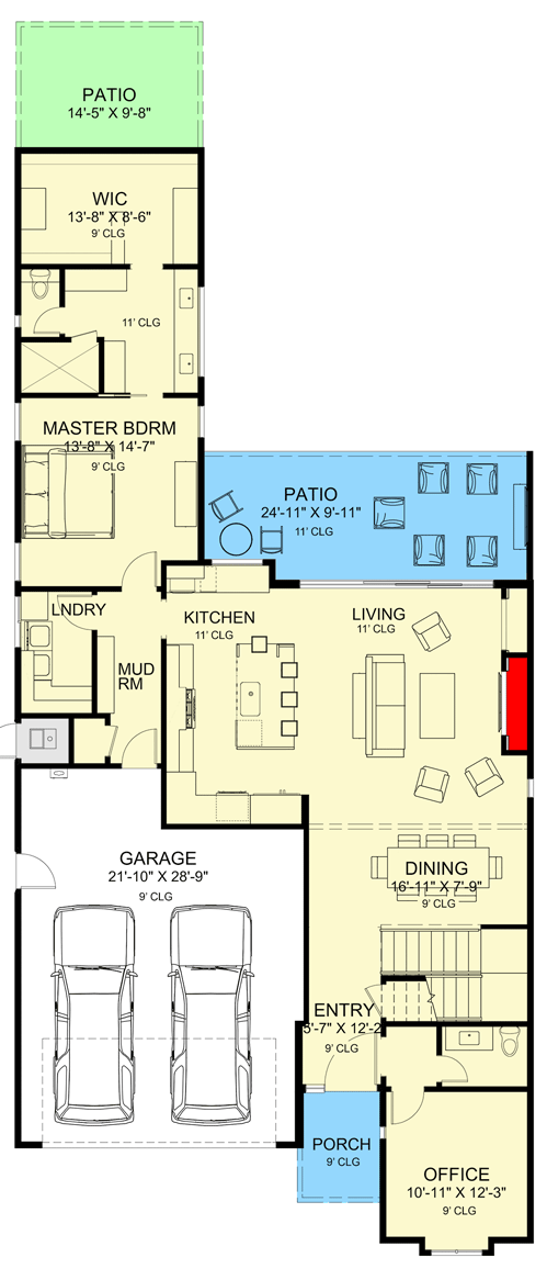 Plan 570005LEF: Transitional 3-Bed Scandinavian-Style House Plan with Home Office and Open Layout - Floor Plan - Main Level - Contemporary, Modern, New American, Transitional
