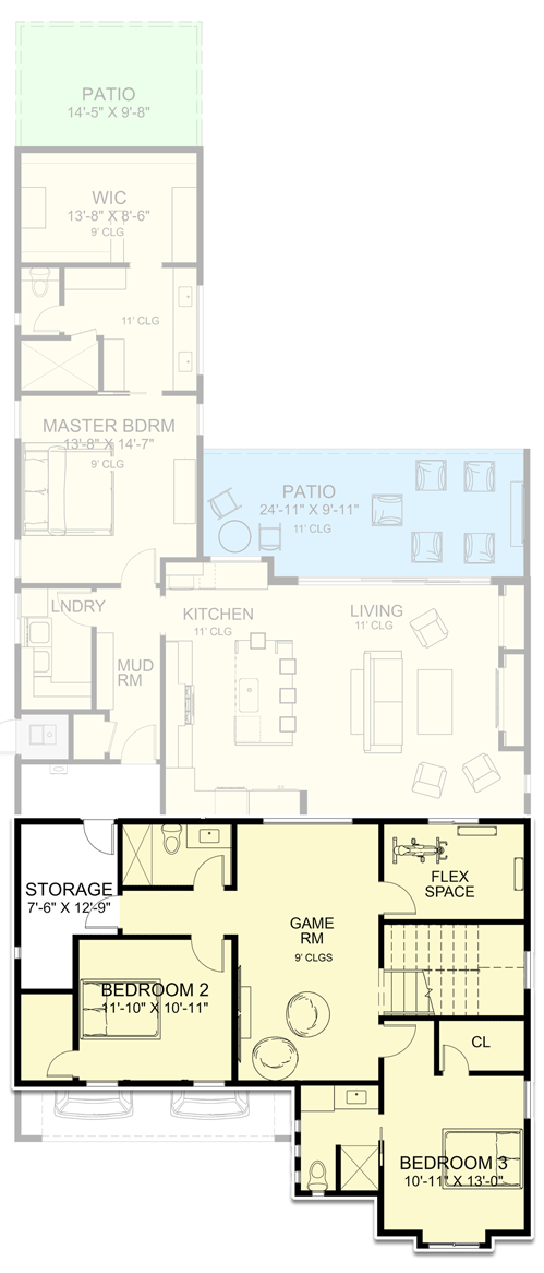 Plan 570005LEF: Transitional 3-Bed Scandinavian-Style House Plan with Home Office and Open Layout - Floor Plan - 2nd Floor - Contemporary, Modern, New American, Transitional