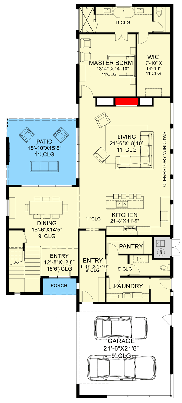 Plan 570006LEF: 3-Bed Modern Home Plan with Flat Roof Design Under 2500 Square Feet - Floor Plan - Main Level - Contemporary, Mid Century Modern, Modern, Northwest