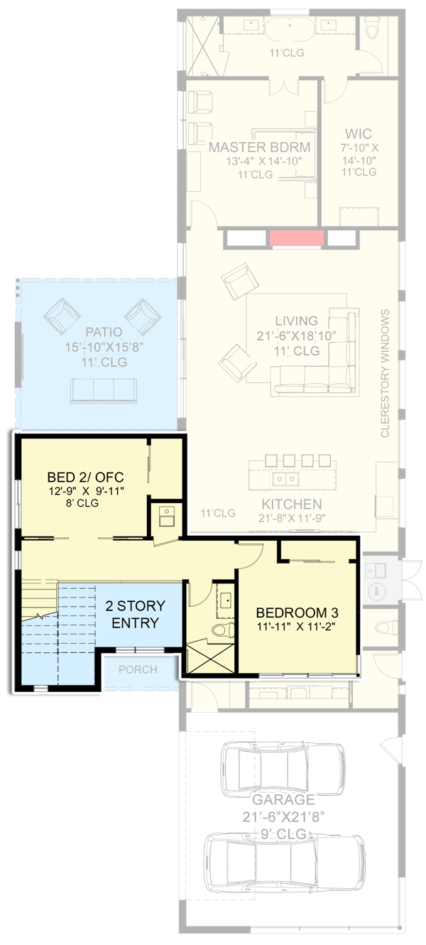 Plan 570006LEF: 3-Bed Modern Home Plan with Flat Roof Design Under 2500 Square Feet - Floor Plan - 2nd Floor - Contemporary, Mid Century Modern, Modern, Northwest
