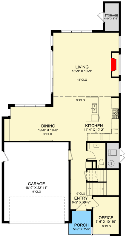 Plan 570007LEF: Modern 2-Story House Plan with Home Office and Balcony off Master Suite - Floor Plan - Main Level - Contemporary, Mid Century Modern, Modern, Northwest, Prairie