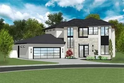 Transitional 2-Story Home Plan with Angled Garage and Private Master Wing