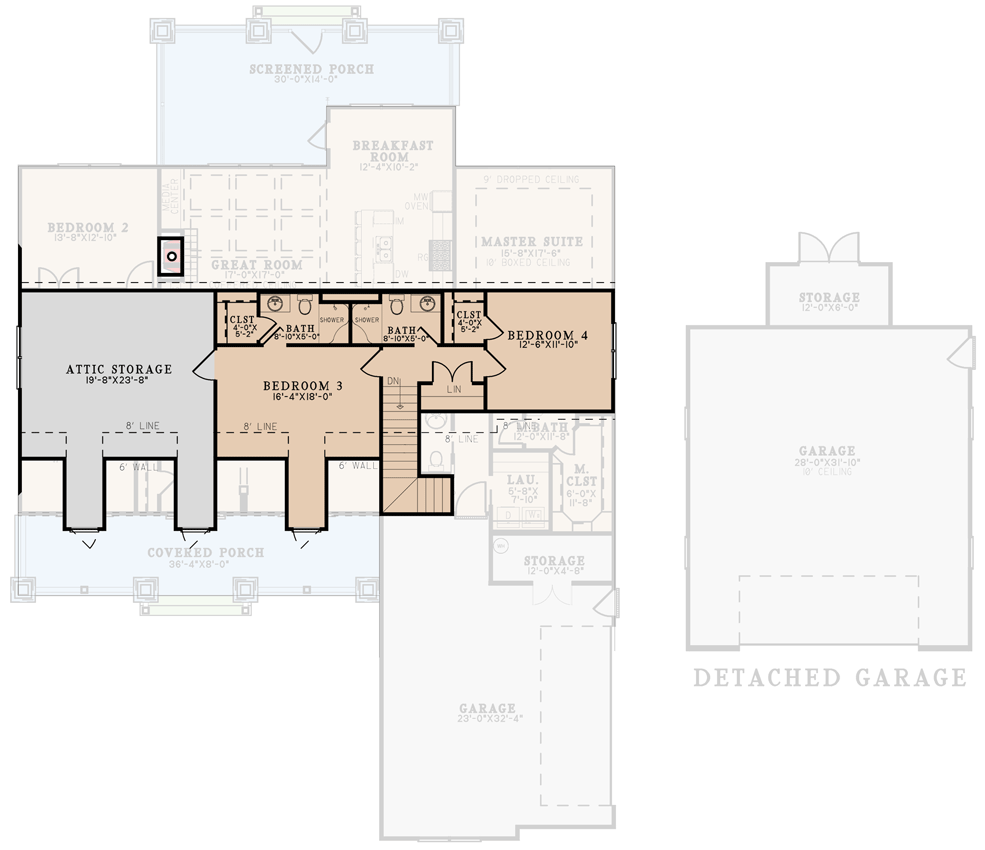 Plan 70794MK: 2800 Square Foot Country Home Plan with 2-Car Detached Garage - Floor Plan - 2nd Floor - Cape Cod, Country, Craftsman, Farmhouse, Modern Farmhouse, Traditional