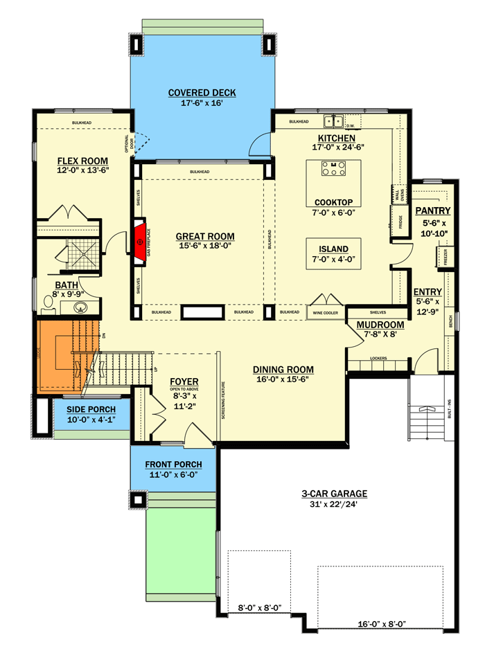 Plan 81774AB: Modern House Plan Under 4200 Square Feet with Flex Rooms and Optional Lower Level - Floor Plan - Main Level - Contemporary, Mid Century Modern, Modern, Mountain, Northwest
