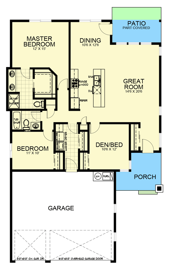 Plan 267005SPK: 1500 Modern Home Plan with Flex Room and 3-Car Garage - Floor Plan - Main Level - Contemporary, Mid Century Modern, Modern