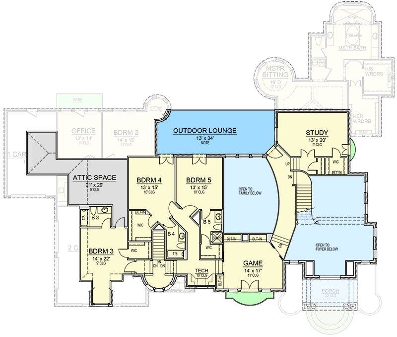 Plan 36679TX: Luxury 5 Bed Euro-Style House Plan with Two Stairs Under 6500 Square Feet - Floor Plan - 2nd Floor - European, French Country, Traditional