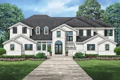 Stone-clad Home Plan with Main-level Mini Suite and Fitness Room
