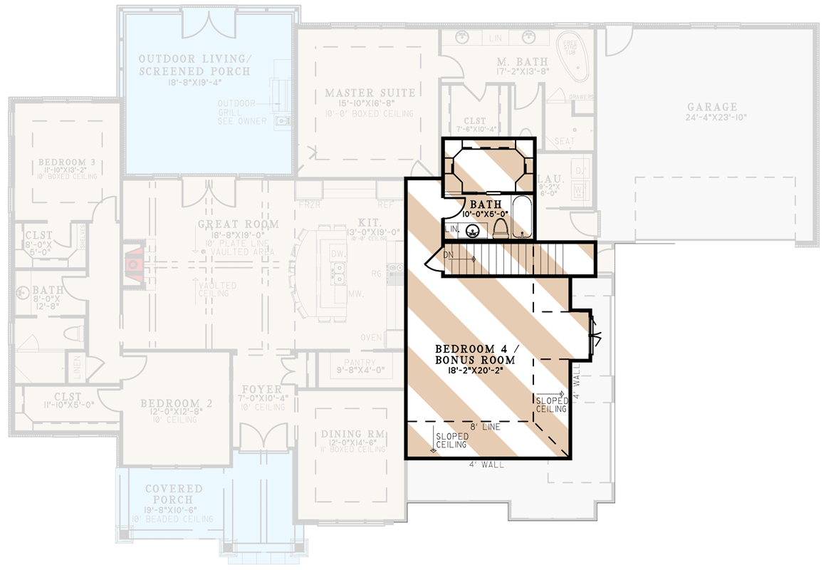Plan 70795MK: 3-Bed Rustic Home Plan with 4-Car Garage and Expansion to Fourth Bedroom - 2340 Sq Ft - Floor Plan - 2nd Floor - Country, Craftsman, European, Hill Country, Ranch, Southern