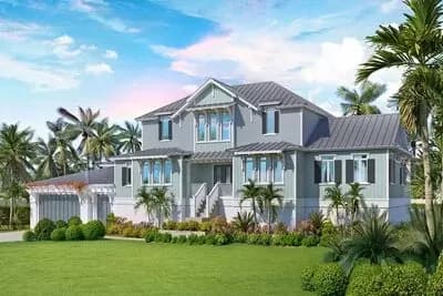 4 Bed Coastal Style House Plan Under 3500 Square Feet with Covered Lanai