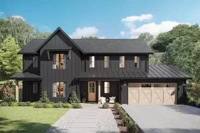 Modern Farmhouse House Plan: 5 Beds, Upstairs Laundry, Open-Concept Living