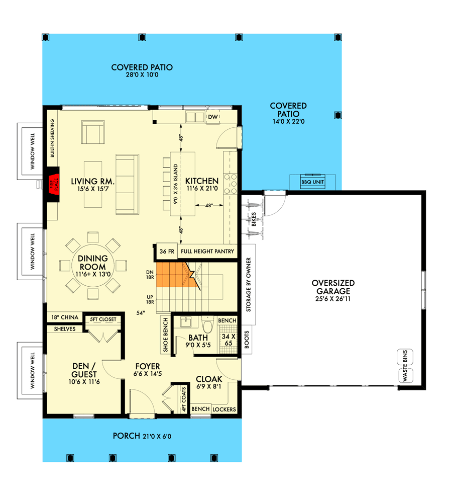Plan 677028NWL: Rustic Modern Farmhouse with Home Office and  2-Car Oversized Garage - 2380 Sq Ft - Floor Plan - Main Level - Country, Farmhouse, Modern Farmhouse, Rustic
