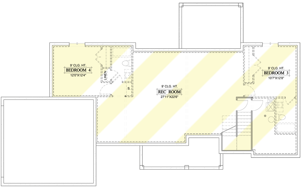 Plan 365025PED: Split Bedroom Rustic Ranch Home Plan Just Under 1500 Square Feet - Floor Plan - Lower Level - Craftsman, Ranch, Rustic