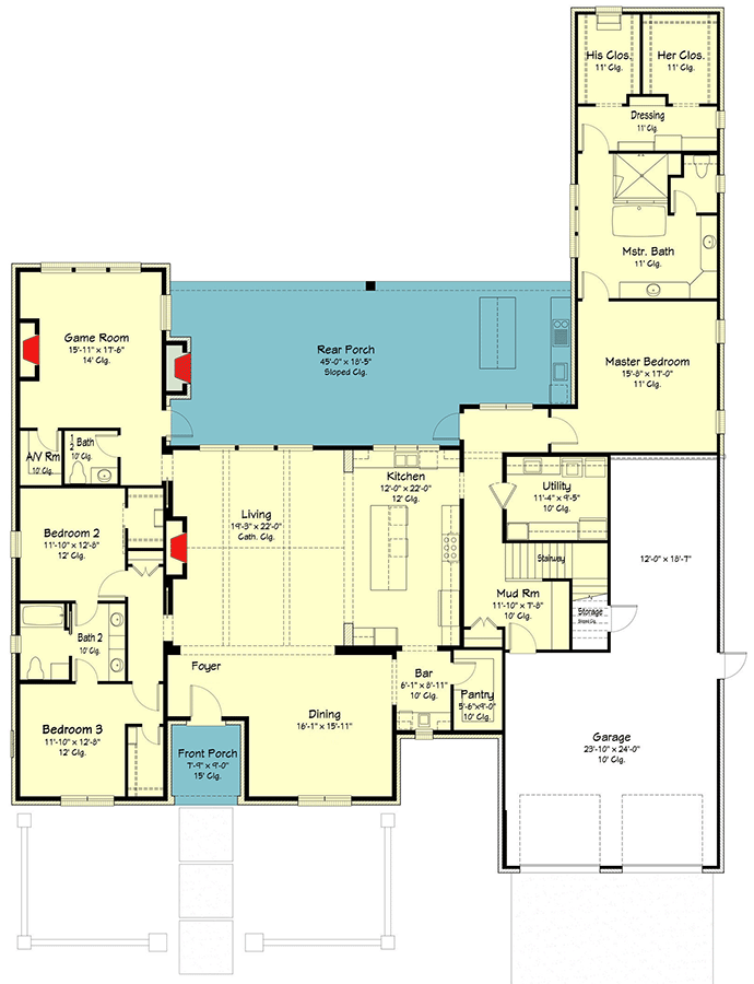 Plan 860071MCD: Fresh 5-Bed House Plan with Private Master Bedroom - Floor Plan - Main Level - Southern, Southern Traditional, Traditional, Transitional