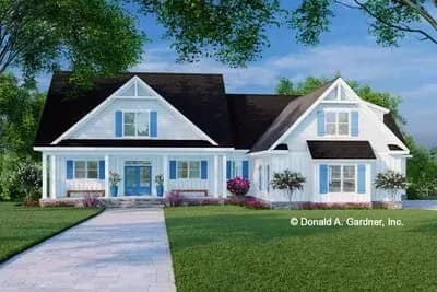 Modern Farmhouse for a Hillside Lot with Two Master Suites and Bonus Expansion